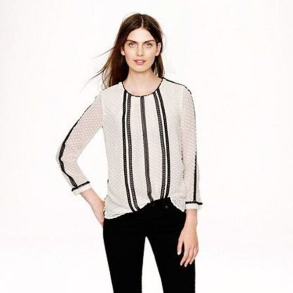 J. Crew Lace Trim Swiss Dot Blouse‎ Size 0 - Picture 1 of 6
